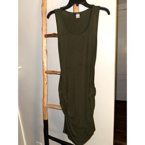 Venus Women's M Olive Green Ruched Fitted Midi Dress Sleeveless Tank Stretch